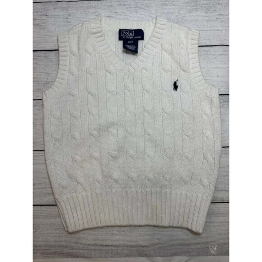 Ralph Lauren Polo Vest Boys Cable Knit V Neck Casual Sleeveless Size 2T